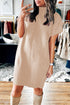 Patch Pocket Ribbed Knit Short Sleeve Sweater Dress